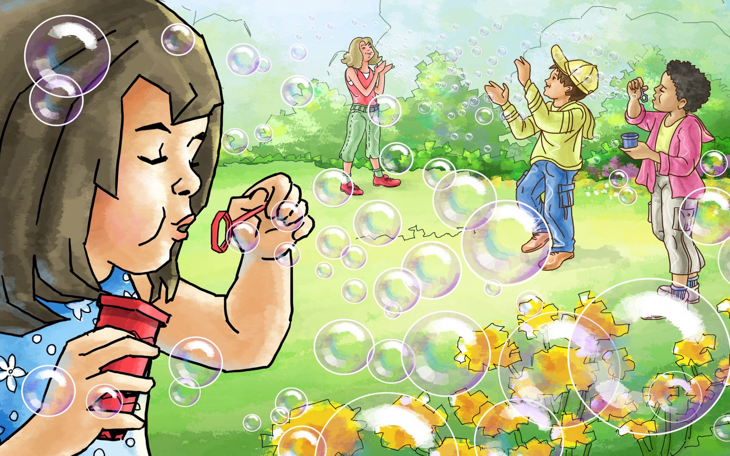 Игра в мире добра. Рисунок на тему детство. Рисунок на тему счастливое детство. Дети и мыльные пузыри. Мир глазами детей.