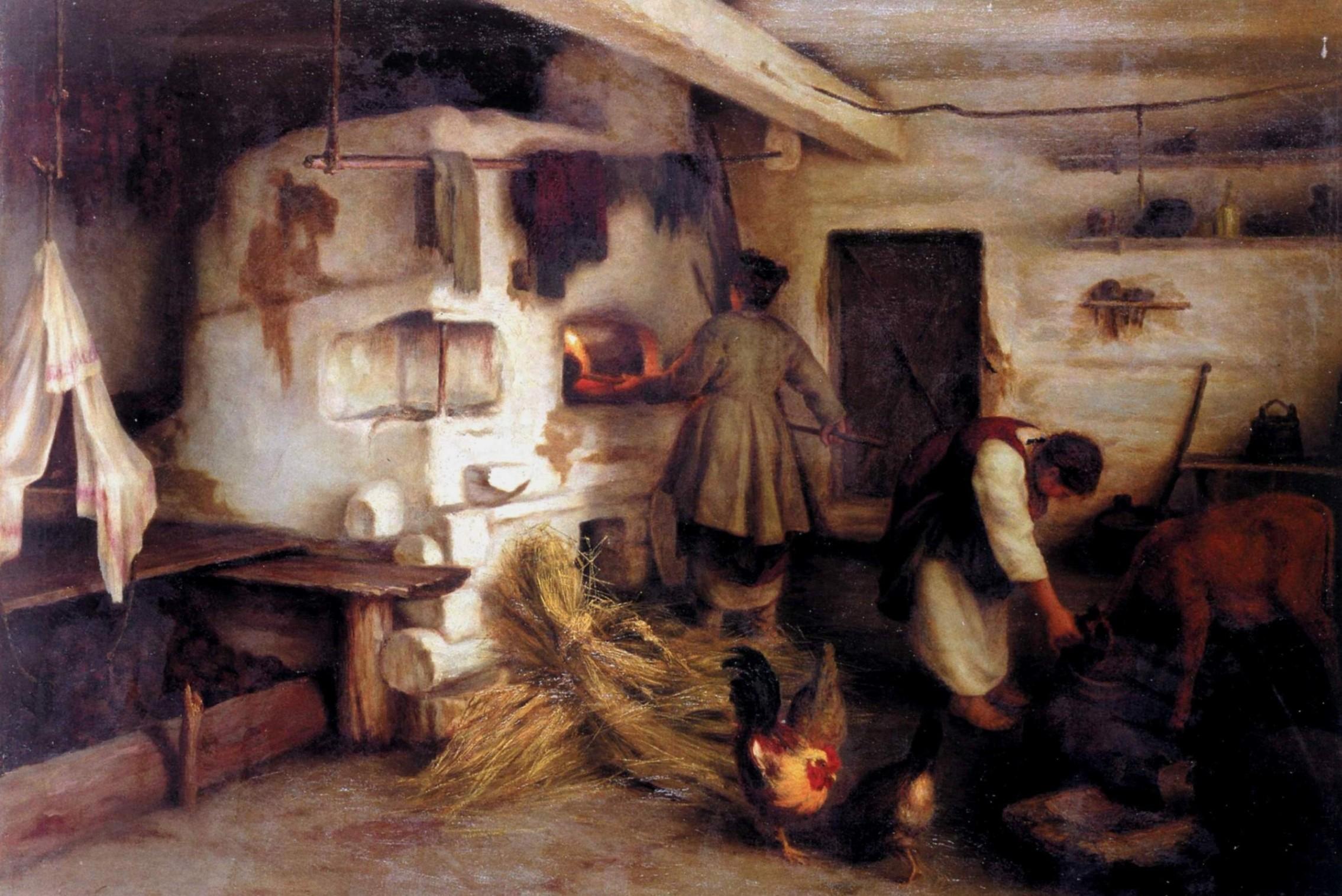 В избах красным огнем. В.М.Максимов - Крестьянская изба 1869. Картина художника Ивана рашевкого «в хате».