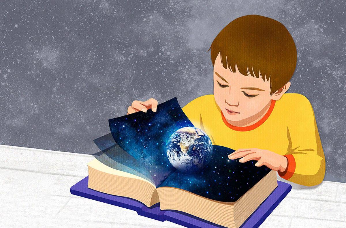 Про космос в библиотеке. Книги для детей. Чтение иллюстрация. Познание иллюстрация. Фон книги для детей.